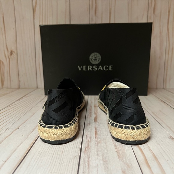Versace Logo Jacquard Espadrille Flat Black/Gold Sz 36 / 6 - Picture 9 of 11